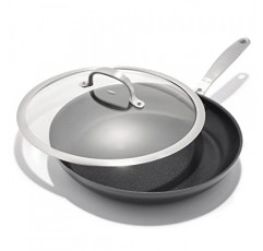 OXO Enhanced, 뚜껑이 있는 12인치 프라이팬 프라이팬, 건강에 좋은 세라믹 논스틱, PFAS 없음, 스테인리스 스틸 손잡이, 식기세척기 사용 가능, 오븐 사용 가능, 검정색