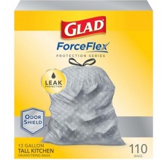 Glad ForceFlex Protection 시리즈 키가 큰 주방용 조임끈 쓰레기 봉투, 13갤런, 110개