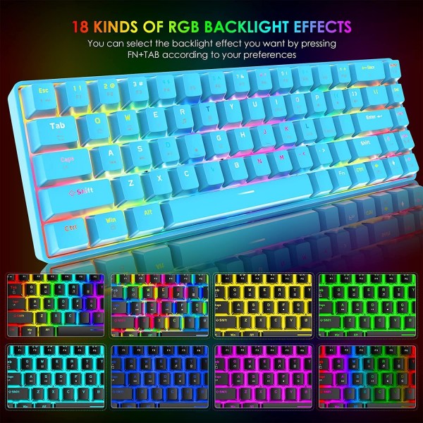 4 in 1 게임용 키보드 및 마우스 세트 68키 RGB 크로마 백라이트 기계식 키보드 6400 DPI 마우스 게임용 헤드셋 PS4/스위치/Xbox One-파란색 스위치 파란색/파란색 스위치와 호