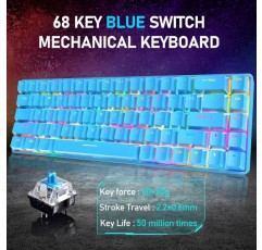 4 in 1 게임용 키보드 및 마우스 세트 68키 RGB 크로마 백라이트 기계식 키보드 6400 DPI 마우스 게임용 헤드셋 PS4/스위치/Xbox One-파란색 스위치 파란색/파란색 스위치와 호