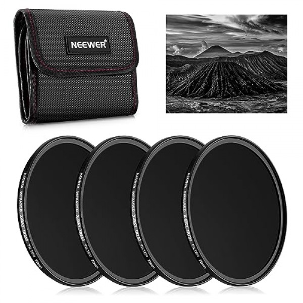 NEEWER 72mm 적외선 필터 세트, 4 팩 IR720/IR760/IR850/IR950 X-Ray IR 필터 키트, 운반용 파우치 청소 천 포함, Canon Nikon Sony Panasonic Fuji Kodak IR 지원 DSLR 카메라와 호환 가능