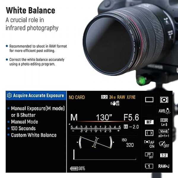 NEEWER 72mm 적외선 필터 세트, 4 팩 IR720/IR760/IR850/IR950 X-Ray IR 필터 키트, 운반용 파우치 청소 천 포함, Canon Nikon Sony Panasonic Fuji Kodak IR 지원 DSLR 카메라와 호환 가능
