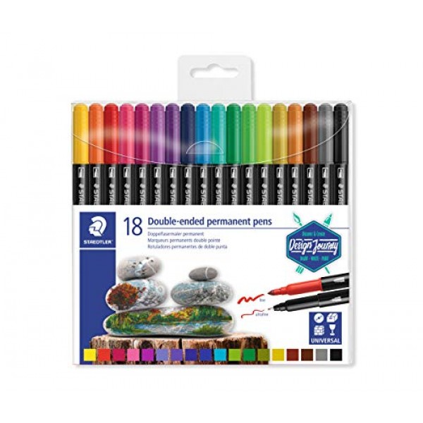 Staedtler 더블 엔드 영구 펜, 미세 및 초미세, 18색, 3187 TB18