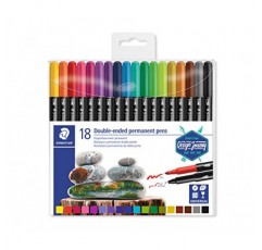 Staedtler 더블 엔드 영구 펜, 미세 및 초미세, 18색, 3187 TB18