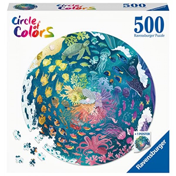 Ravensburger Circle of Colors: Ocean 성인을 위한 500피스 원형 직소 퍼즐 - 17170 - 모든 조각은 독특하며 Softclick 기술로 조각이 완벽하게 맞습니다.