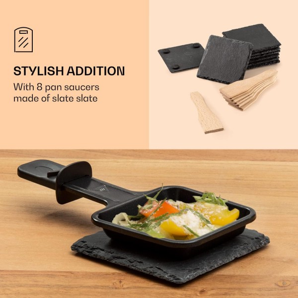 Klarstein Steaklette All-U-Can-Grill 라클렛 - 1500와트 라클렛 그릴, 라클렛 팬을 포함한 8인용 라클렛, 지속적으로 온도 조절 가능, 접시와 나무 주걱을 포함한 2-in-1 그릴