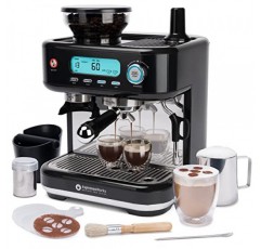 EspressoWorks 바리스타 프로 시리즈 에스프레소 머신(그라인더, 스티머, LCD 디스플레이 포함) - 60초 안에 사용 가능 - 15바 라떼 및 카푸치노 머신 30피스 번들 - 커피 선물(