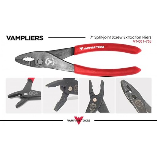 VAMPLIERS 7인치 슬립 조인트 나사 추출 플라이어, 프리미엄 CrV 강철, 일본산, 벗겨진/손상된/특수 나사, 너트 및 볼트를 잡고 제거하기 위한 수직 톱니 모양의 조.