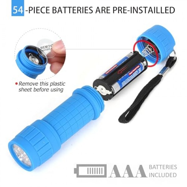 FASTPRO 18팩, 9LED 미니 손전등 세트, AAA 배터리가 포함되어 사전 설치되어 수업 교육, 캠핑, 결혼식 선물에 적합