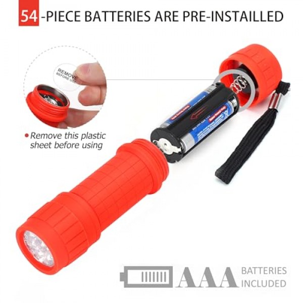 FASTPRO 18팩, 9LED 미니 손전등 세트, AAA 배터리가 포함되어 사전 설치되어 수업 교육, 캠핑, 결혼식 선물에 적합