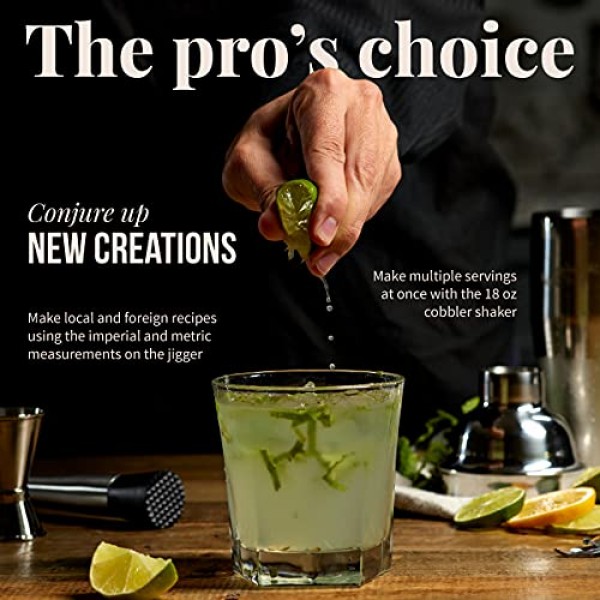 Mixology & Craft 바텐더 키트 - 홈 바용 스탠드가 포함된 8피스 스테인레스 스틸 마티니 칵테일 셰이커 세트, 집에서 음료 혼합에 적합, 독점 레시피 카드