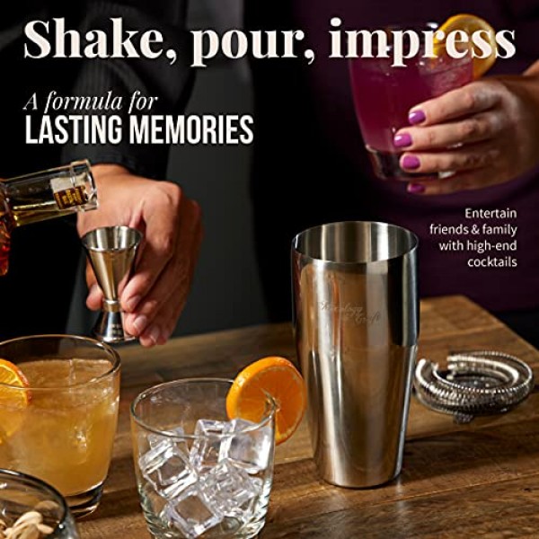 Mixology & Craft 바텐더 키트 - 홈 바용 스탠드가 포함된 8피스 스테인레스 스틸 마티니 칵테일 셰이커 세트, 집에서 음료 혼합에 적합, 독점 레시피 카드