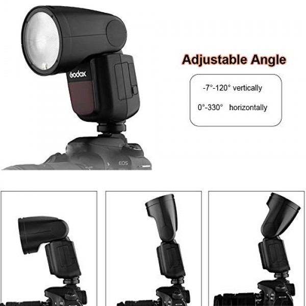 Nikon용 Godox V1-N(AK-R1 액세서리 키트 포함), 76Ws 2.4G TTL 원형 헤드 플래시 스피드라이트, 1/8000 HSS 스피드라이트, 최대 전력 플래시 480회, 재활용 시간 1.5초, 2600mAh 배터리, 