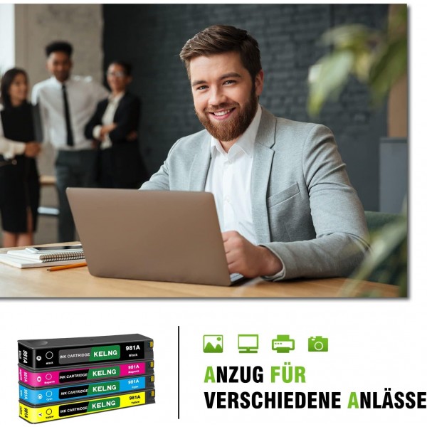 KELNG 981A 카트리지는 HP PageWide Enterprise 586dn 586f 586z 556dn 556xh E58650z E58650dn용 HP 981A 프린터 카트리지와 호환 가능(검정 1개, 청록 1개, 마젠타 1개, 노랑 1개)