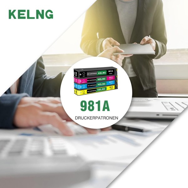 KELNG 981A 카트리지는 HP PageWide Enterprise 586dn 586f 586z 556dn 556xh E58650z E58650dn용 HP 981A 프린터 카트리지와 호환 가능(검정 1개, 청록 1개, 마젠타 1개, 노랑 1개)