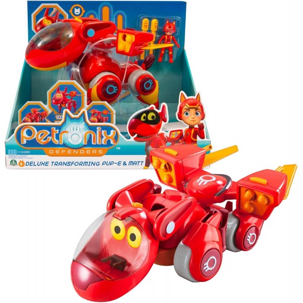 Giochi Preziosi Petronix Defender - 기능이 있는 강아지 20cm 및 그림 7cm, 액션 피규어 20cm, 3세 이상 어린이를 위한 변형 가능한 슈퍼 히어로