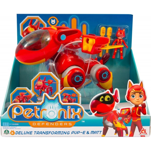 Giochi Preziosi Petronix Defender - 기능이 있는 강아지 20cm 및 그림 7cm, 액션 피규어 20cm, 3세 이상 어린이를 위한 변형 가능한 슈퍼 히어로