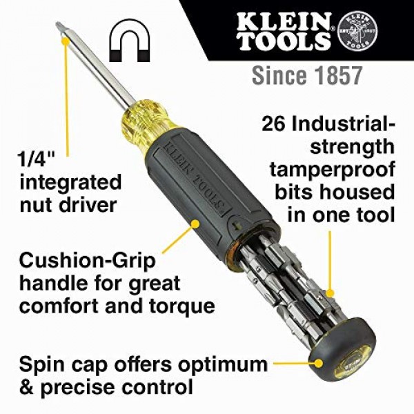 Klein Tools 32305 멀티 비트 래칫 드라이버 및 32307 멀티 비트 변조 방지 드라이버, Torx, Hex, Torq 및 스패너 비트가 포함된 27-in-1 도구(1/4인치 너트 드라이버 포함)