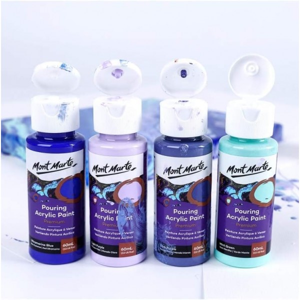 Mont Marte Pouring Set Ethereal - 4개 x 60ml - 아크릴 푸어링 - 푸어링 미디엄과 미리 혼합된 프리미엄 아크릴 페인트