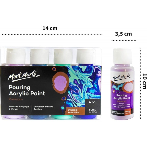 Mont Marte Pouring Set Ethereal - 4개 x 60ml - 아크릴 푸어링 - 푸어링 미디엄과 미리 혼합된 프리미엄 아크릴 페인트