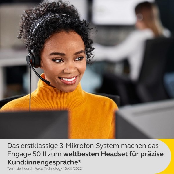 Jabra Engage 50 II 유선 스테레오 헤드셋, 3-Mic 잡음 제거 기술 및 USB-A 케이블, 초경량 - Zoom & Unify와 같은 모든 주요 UC 플랫폼과 호환 가능 - 블랙 USB-A 스테레오 UC