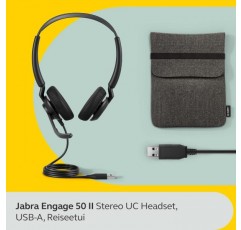 Jabra Engage 50 II 유선 스테레오 헤드셋, 3-Mic 잡음 제거 기술 및 USB-A 케이블, 초경량 - Zoom & Unify와 같은 모든 주요 UC 플랫폼과 호환 가능 - 블랙 USB-A 스테레오 UC