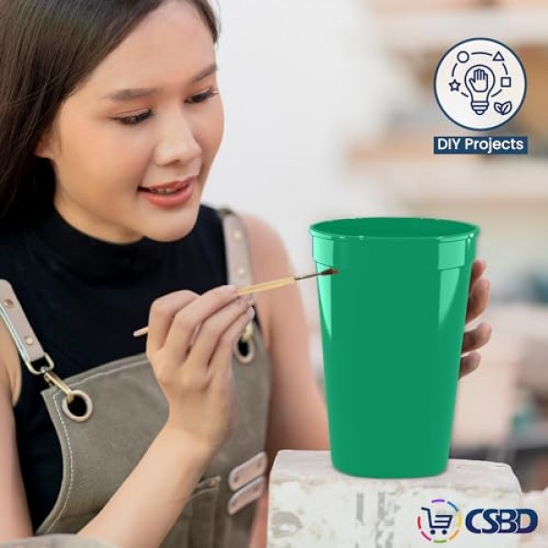 CSBD 스타디움 16온스 플라스틱 컵, 10팩, 파티, 이벤트, 마케팅, 결혼식, DIY 프로젝트 또는 바비큐 피크닉을 위한 재사용 가능한 빈 음료 텀블러, BPA 없음(녹색)