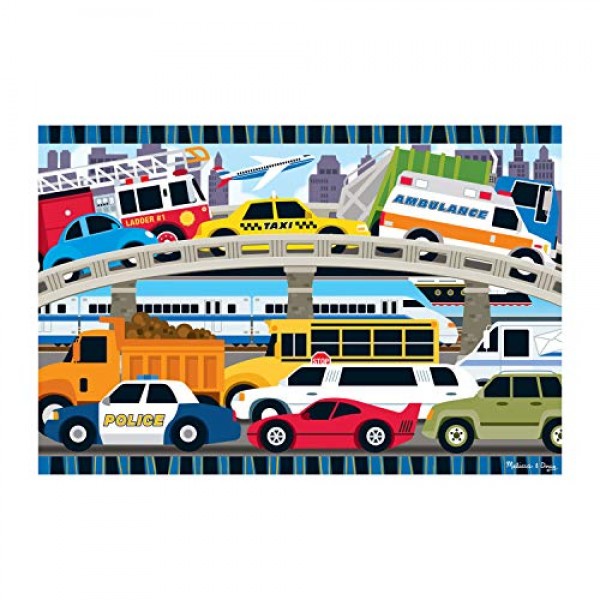 Melissa & Doug Traffic Jam 점보 직소 바닥 퍼즐(24개, 2 x 3피트 길이) - 어린이 차량 퍼즐, 미취학 아동과 3세 이상 어린이를 위한 대형 바닥 퍼즐