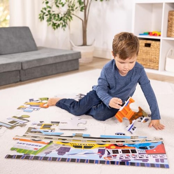 Melissa & Doug Traffic Jam 점보 직소 바닥 퍼즐(24개, 2 x 3피트 길이) - 어린이 차량 퍼즐, 미취학 아동과 3세 이상 어린이를 위한 대형 바닥 퍼즐