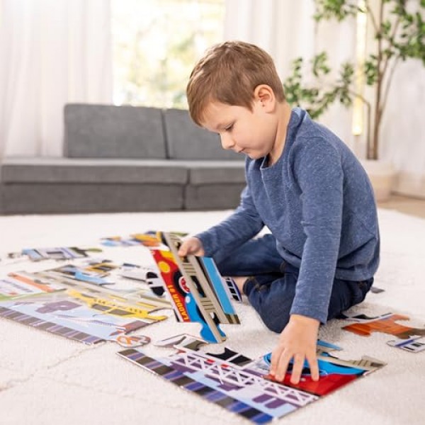 Melissa & Doug Traffic Jam 점보 직소 바닥 퍼즐(24개, 2 x 3피트 길이) - 어린이 차량 퍼즐, 미취학 아동과 3세 이상 어린이를 위한 대형 바닥 퍼즐