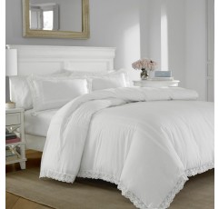 Laura Ashley Home - 킹 사이즈 이불 커버 세트, 일치하는 베갯잇이 있는 뒤집을 수 있는 면 린넨, 사계절용 경량 홈 데코(Annabella White, King)
