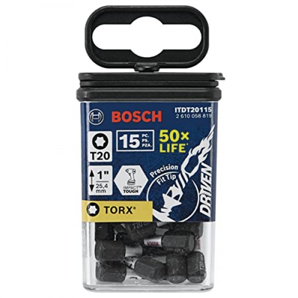 BOSCH ITDT20115 15팩 1인치 구동 Torx #20 임팩트 터프 스크류드라이빙 인서트 비트