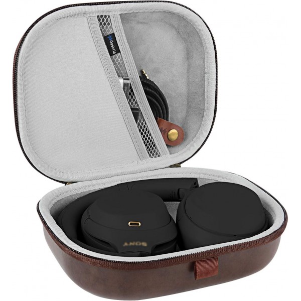 Geekria UltraShell 접이식 헤드폰 케이스, Sony, JBL, Audio-Technica, Sennheiser, Bose(갈색)와 호환되는 케이블 보관이 가능한 교체용 보호용 하드쉘 여행용 케이스