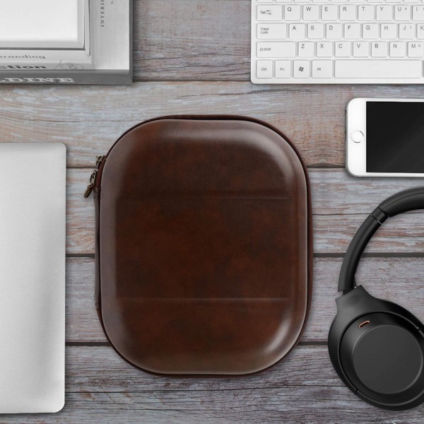 Geekria UltraShell 접이식 헤드폰 케이스, Sony, JBL, Audio-Technica, Sennheiser, Bose(갈색)와 호환되는 케이블 보관이 가능한 교체용 보호용 하드쉘 여행용 케이스