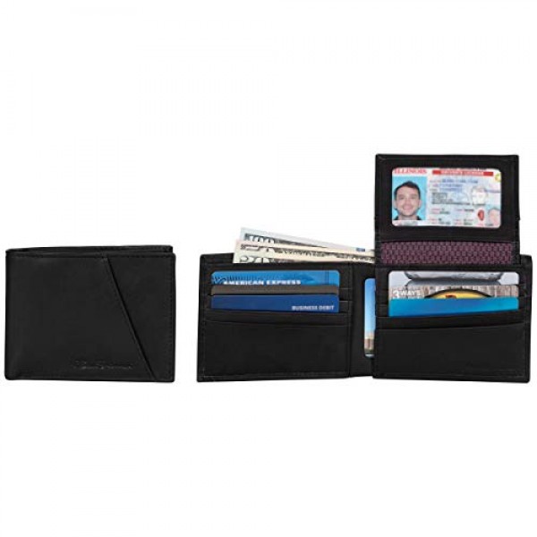 Ben Sherman 남성용 Slimfold 풀 그레인 가죽 도난 방지 RFID 보안 지갑 (ID 창이 포함) 여행 액세서리 Bi-Fold Wallet