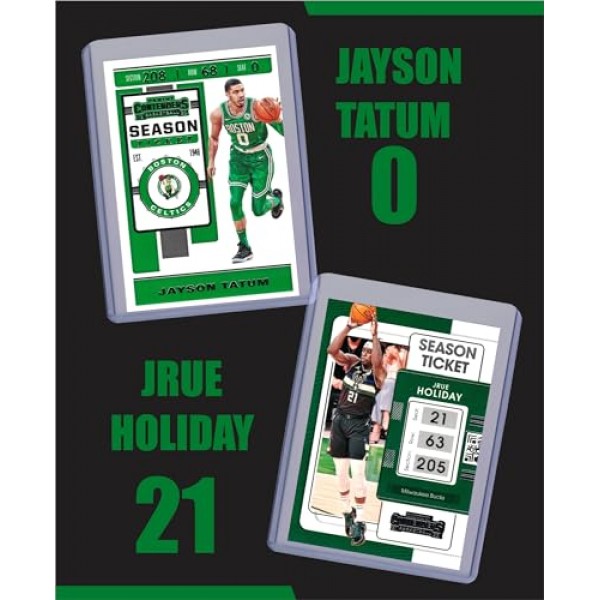 보스턴 셀틱스 농구 카드: Jayson Tatum, Al Horford, Jaylen Brown, Kristaps Porzingis, Derrick White, Jrue Holiday, Larry Bird 다양한 농구 스타 및 염소 트레이딩 카드 및 손목 밴드 선물 팩