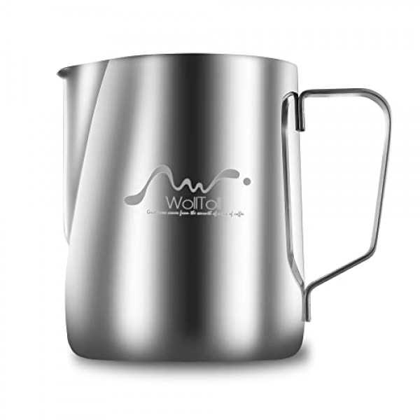 스테인레스 스틸 우유 거품 투수, 12oz/350ml 우유 커피 카푸치노 라떼 아트 거품 투수 바리스타 우유 주전자 컵, 장식 아트 펜 및 극세사 천 내부 양면 측정