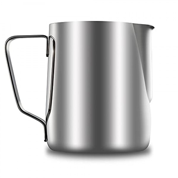 스테인레스 스틸 우유 거품 투수, 12oz/350ml 우유 커피 카푸치노 라떼 아트 거품 투수 바리스타 우유 주전자 컵, 장식 아트 펜 및 극세사 천 내부 양면 측정