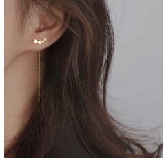 SLUYNZ 925 스털링 실버 CZ 귀걸이 체인 여성용 여자 스타 술 귀걸이 Threader