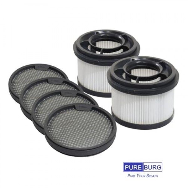 Dreametech T10 T20 T30 및 XIAOMI G9 G10 휴대용 무선 진공 청소기와 호환되는 PUREBURG 교체용 공기 필터 키트, 세척 가능 2센터 필터 + 4프리 필터