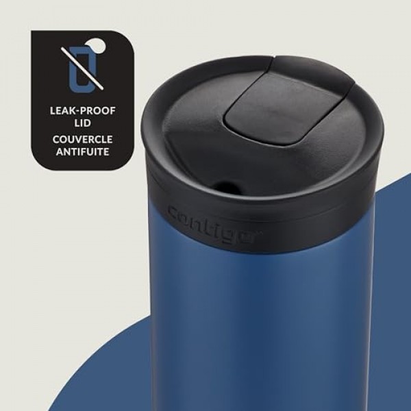 Contigo Huron 2.0 스테인리스 스틸 여행용 텀블러, 누출 방지 뚜껑이 있는 커피 및 차용 진공 단열 금속 텀블러, 블루 옥수수, 16oz(473mL)
