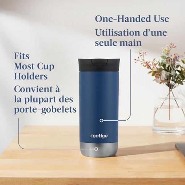 Contigo Huron 2.0 스테인리스 스틸 여행용 텀블러, 누출 방지 뚜껑이 있는 커피 및 차용 진공 단열 금속 텀블러, 블루 옥수수, 16oz(473mL)