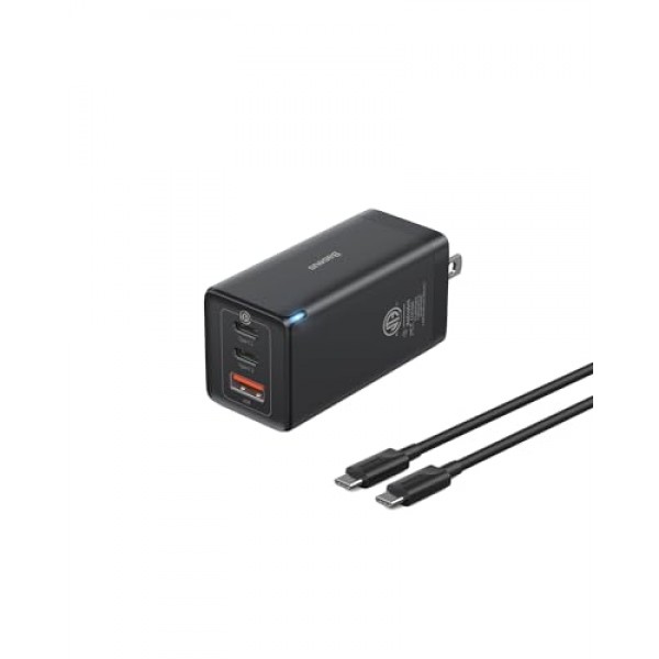 USB C 충전기, Baseus 65W USB C 벽면 충전기, 3포트 접이식 GaN 충전기, iPhone 15/14/13/Pro Max/SE/XR/XS, Samsung S22+/S22, MacBook Pro/Air, iPad, 노트북용 고속 충전기 블록 , 픽셀, 스팀 데크