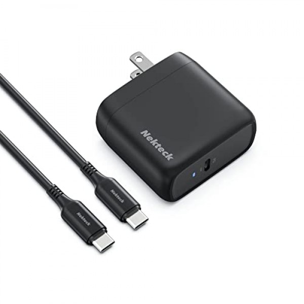 Nekteck 65W USB C 충전기 GaN II(6.6피트 케이블 포함), PD 3.0 PPS [USB-IF 인증] iPhone15, MacBook Air/Pro, iPad Air/Pro, Galaxy S21/S20 등과 호환되는 고속 접이식 소형 USB C 벽면 충전기