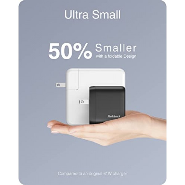 Nekteck 65W USB C 충전기 GaN II(6.6피트 케이블 포함), PD 3.0 PPS [USB-IF 인증] iPhone15, MacBook Air/Pro, iPad Air/Pro, Galaxy S21/S20 등과 호환되는 고속 접이식 소형 USB C 벽면 충전기