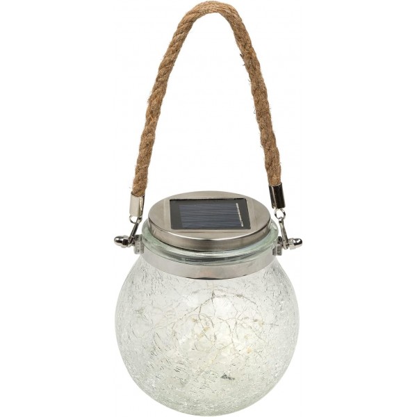 Idena 31344 LED 태양열 장식 유리, 웜 화이트 LED 20개, 태양광 모듈 및 충전식 배터리 포함, 약. 12 x 8 x 14 cm, 정원, 파티오 및 발코니 장식용