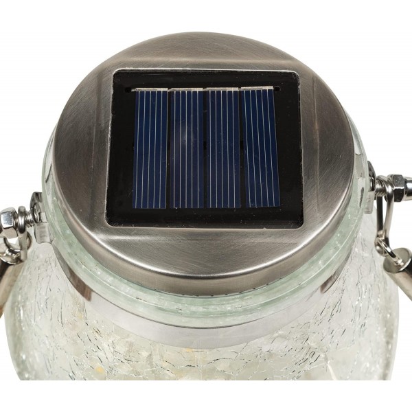 Idena 31344 LED 태양열 장식 유리, 웜 화이트 LED 20개, 태양광 모듈 및 충전식 배터리 포함, 약. 12 x 8 x 14 cm, 정원, 파티오 및 발코니 장식용