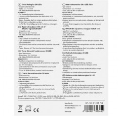 Idena 31344 LED 태양열 장식 유리, 웜 화이트 LED 20개, 태양광 모듈 및 충전식 배터리 포함, 약. 12 x 8 x 14 cm, 정원, 파티오 및 발코니 장식용