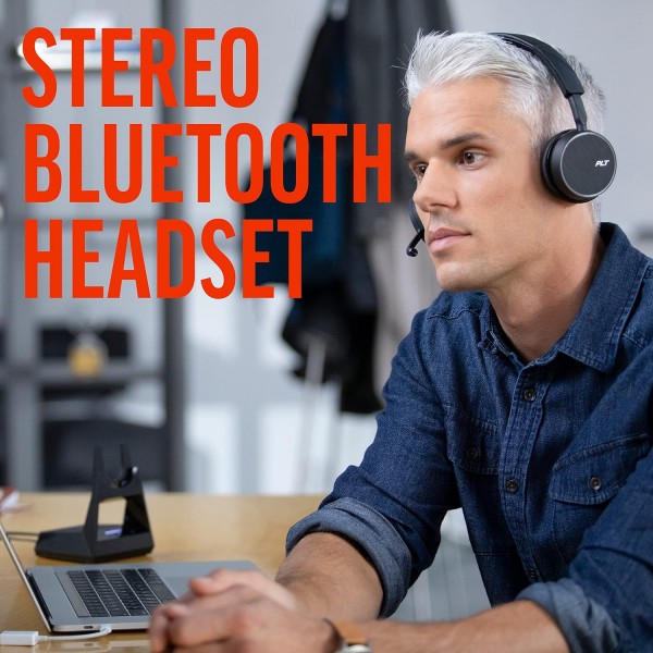 Plantronics - Voyager 4220UC USB-C 헤드셋(Poly) - 붐 마이크 및 잡음 제거 기능이 있는 스테레오 Bluetooth 헤드폰 - PC, Mac 및 휴대폰에 연결 - Teams, Zoom 등과 호환 블랙