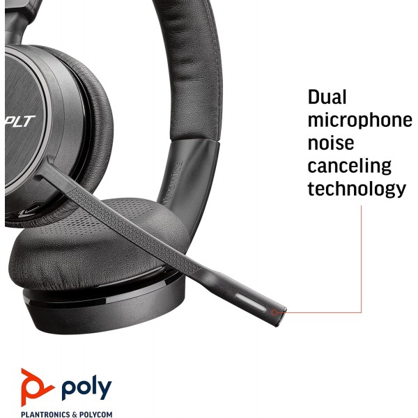 Plantronics - Voyager 4220UC USB-C 헤드셋(Poly) - 붐 마이크 및 잡음 제거 기능이 있는 스테레오 Bluetooth 헤드폰 - PC, Mac 및 휴대폰에 연결 - Teams, Zoom 등과 호환 블랙